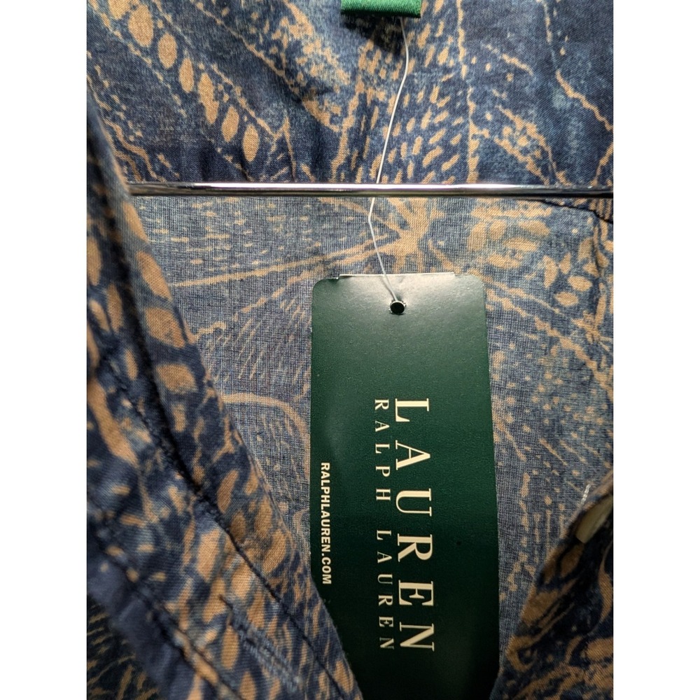 NWT Lauren Ralph Lauren Button Down Indigo Multi Batik Floral Print Shirt - XL - Picture 6 of 9